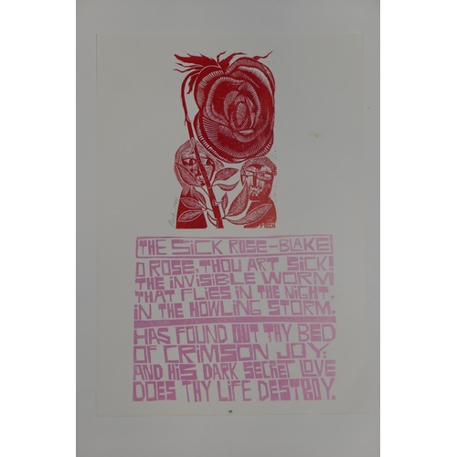 725 - Paul Peter Piech (American, 1920-1996), The Sick Rose, 1988, linocut print, two colours, signed and ... 