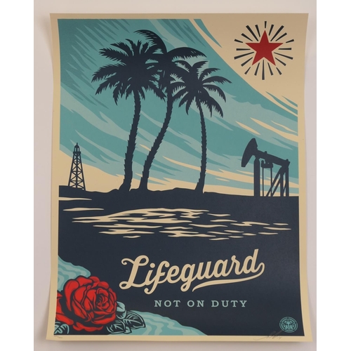 733 - Shepard Fairey (American b. 1970), Lifeguard Not on Duty, 2014, screenprint, signed, dated and numbe... 