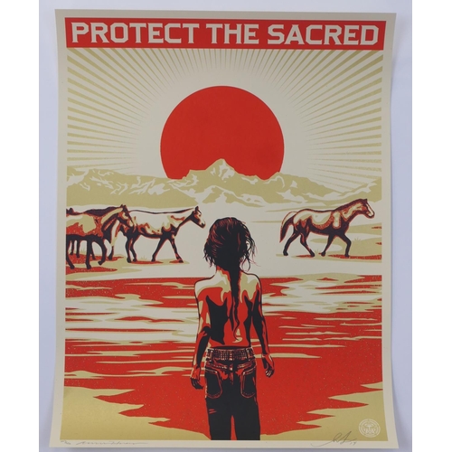 738 - Shepard Fairey (American b. 1970), Protect the Sacred, 2014, screenprint, signed by Shepard Fairey a... 