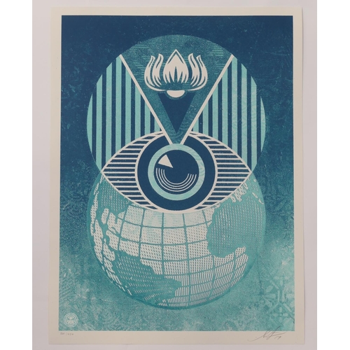 739 - Shepard Fairey (American b. 1970), Flint Eye Alert Globe, 2017, screenprint, signed, dated and numbe... 