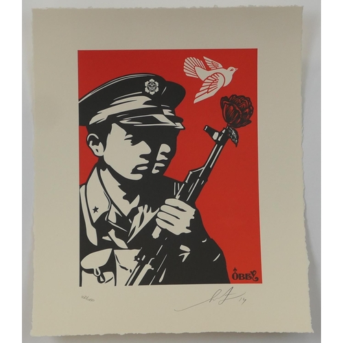 749 - Shepard Fairey (American b. 1970), Chinese Soldiers, 2014, letterpress, publishing chop, signed, dat... 