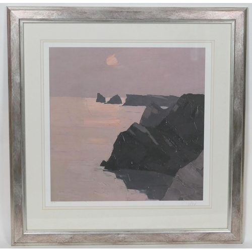 757 - Kyffin Williams (British, 1918-2006), Sunset over the Gower Coast, colour lithograph on woven paper,... 