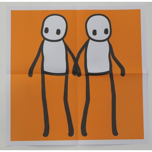 767 - Stik (British, b. 1979), Holding Hands (Orange), 2020, lithograph, 50cm square