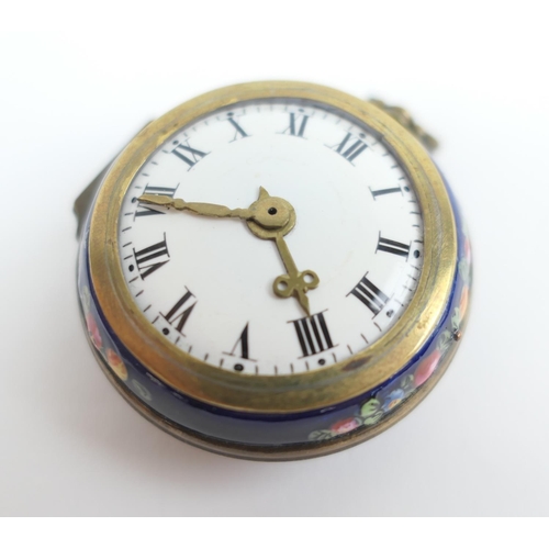 780 - Rare Bilston enamel 'pocket watch' pill box, circa 1780, with a clock face, the hinged box enamelled... 