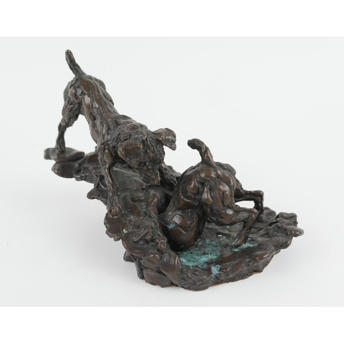 795 - Lucy Kinsella (b. 1960), Terriers rabbiting, bronze, signed, limited edition, numbered 7/20, 21cm