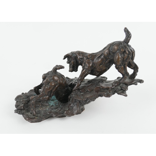 795 - Lucy Kinsella (b. 1960), Terriers rabbiting, bronze, signed, limited edition, numbered 7/20, 21cm