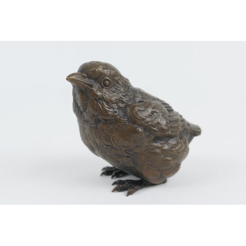 799 - Austrian cold painted bronze chick, circa 1900, mid brown patina, height 5.5cm