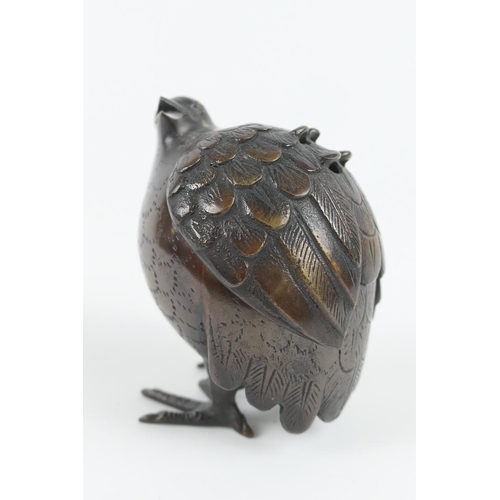 801 - Japanese bronze quail koro, late Meiji/Taisho (1868-1926), height 9cm