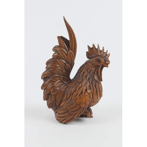 803 - Finely carved Japanese boxwood cockerel, Taisho (1912-26), height 12cm