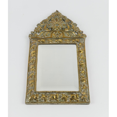 807 - Venetian style pressed brass wall mirror, 19th Century, with rectangular bevelled glass plate, 43cm ... 