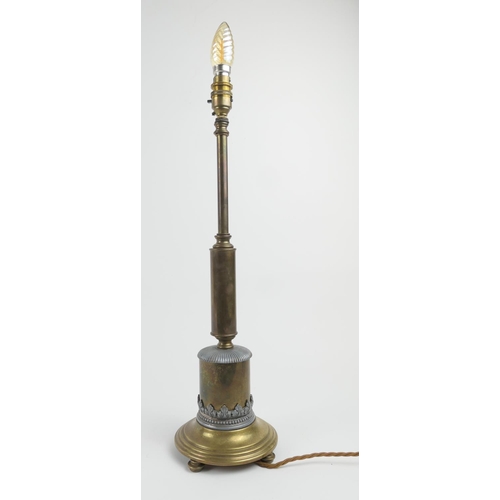 809 - 20th Century brass and mixed metal table lamp, height to the bulb fitting 55cm