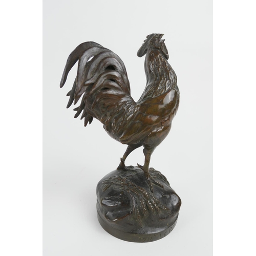 811 - Auguste Nicholas Cain (1822-94), 1914 'Le Reveil', a bronze study of a rooster crowing, also inscrib... 