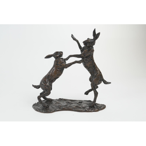 813 - Lucy Kinsella (b. 1960), March hares, limited edition bronze sculpture, numbered 1/20, signed, 22cm