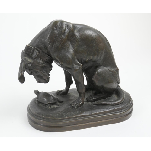 819 - Alfred Jacquemart (1824-1896), Hound and the tortoise, bronze, with mid brown patina, height 16cm