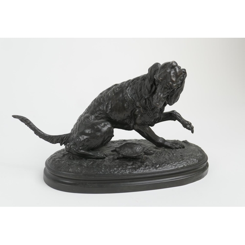 820 - After Paul Edouard Delabrierre, setter with a tortoise, bronze, height 15.5cm