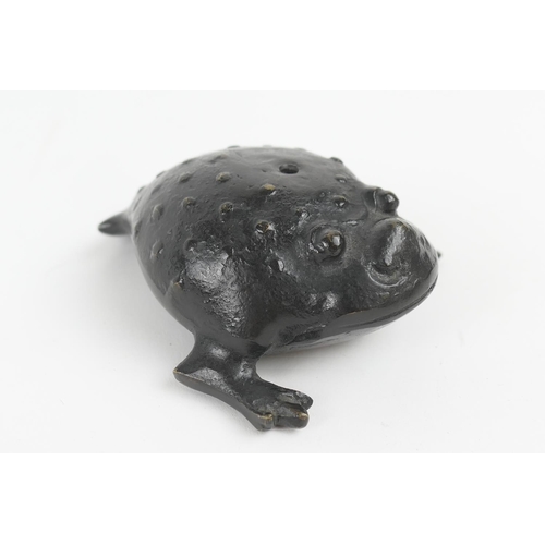 822 - Japanese bronze Buddhist toad joss stick holder, Meiji (1868-1912), with rich dark patination, 9.5cm