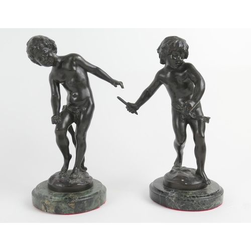 827 - Auguste Moreau (1843-1917), Pair, Children at play, bronze, grey marble base, height 26.5cm