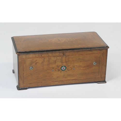 842 - Swiss rosewood and inlaid cylinder musical box, playing eight airs, with six bells, width 58cm, dept... 