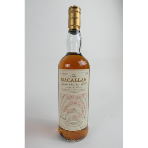 850 - The Macallan anniversary malt whisky, 25 years old, 75cl, 43% Vol, in original wooden presentation b... 