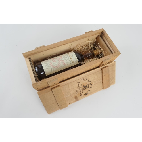 850 - The Macallan anniversary malt whisky, 25 years old, 75cl, 43% Vol, in original wooden presentation b... 