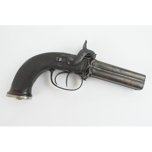 853 - Fishenden, Tunbridge, .43 calibre (54 bore) four barrel turnover percussion pistol, 3 1/2'' sighted ... 