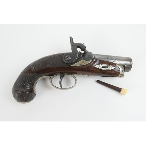 854 - Deringer .43 calibre (54 bore) percussion pocket pistol, mid 19th Century, sighted 3'' flat top barr... 