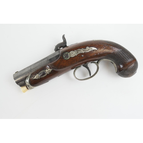 854 - Deringer .43 calibre (54 bore) percussion pocket pistol, mid 19th Century, sighted 3'' flat top barr... 