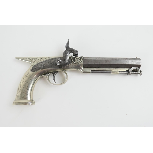 856 - .48 calibre (40 bore) percussion 'sawback' pistol, by T Puffer, London, sighted 4'' octagonal barrel... 