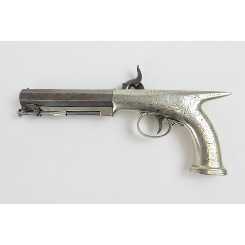 856 - .48 calibre (40 bore) percussion 'sawback' pistol, by T Puffer, London, sighted 4'' octagonal barrel... 