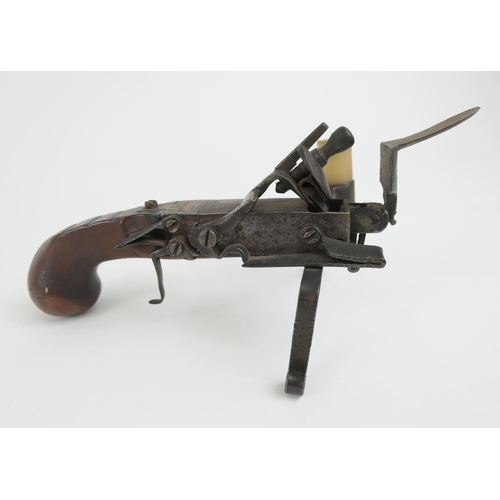 862 - Late 18th Century steel flintlock pistol tinder lighter, the engraved steel action signed 'J Savage'... 