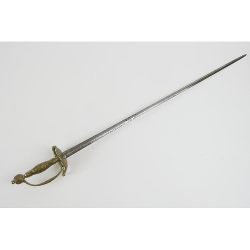 864 - Austrian brass hilted small sword, probably 18th Century, 29'' engraved steel blade with brass hand ... 