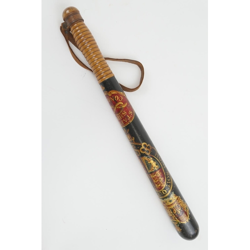 866 - Staffordshire Constabulary painted wooden truncheon, second half 19th Century, decorated with the cr... 