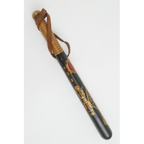 866 - Staffordshire Constabulary painted wooden truncheon, second half 19th Century, decorated with the cr... 