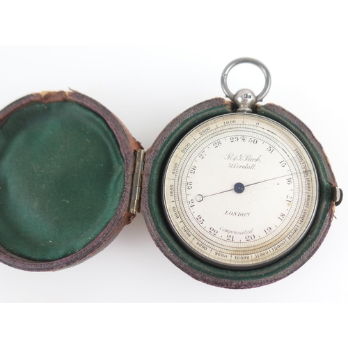 880 - Edwardian silver pocket barometer by R & J Beck, London, matte silvered dial inscribed 'Compensated'... 