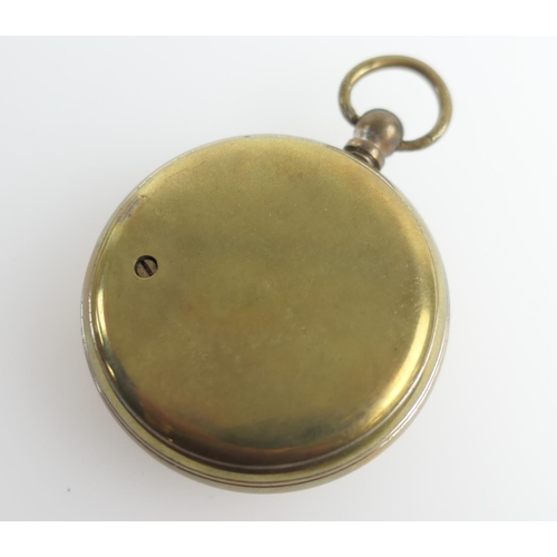 881 - Edwardian brass cased pocket aneroid barometer, retailed by A C Saxby, Cheltenham, silvered dial, th... 