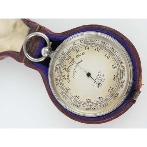 882 - Edwardian silver cased pocket aneroid barometer, by J Hicks, London, numbered 7358, the case hallmar... 