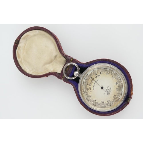 882 - Edwardian silver cased pocket aneroid barometer, by J Hicks, London, numbered 7358, the case hallmar... 