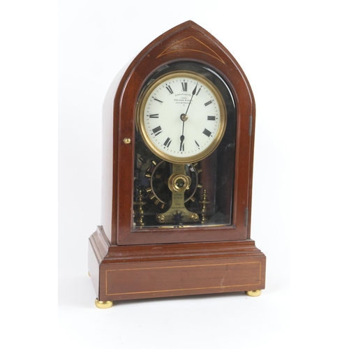 889 - Eureka Clock Company mahogany cased electric mantel clock, 1906, the lancet shaped case with boxwood... 