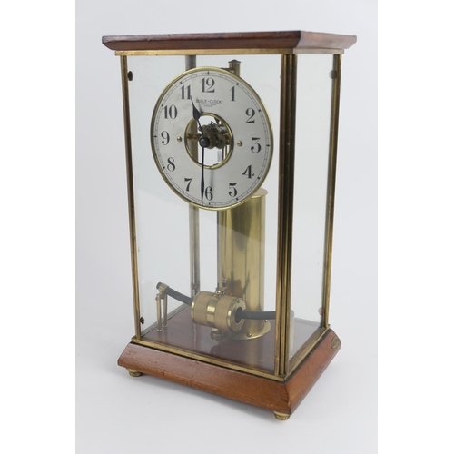 890 - Bulle electric mantel clock, mahogany and brass four glass case enclosing a 13.5cm chapter ring with... 