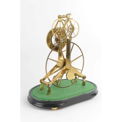 893 - Lacquered brass great wheel skeleton timepiece, circa 1995, with three substantial pillars, single s... 