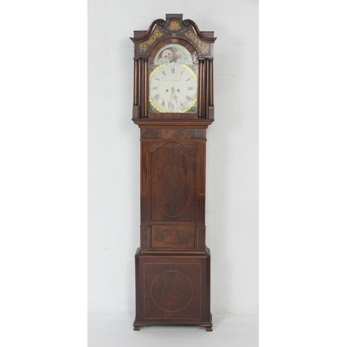 910 - Mahogany eight day longcase clock, by Wardlan, Liverpool, early 19th Century, the hood with faux ver... 