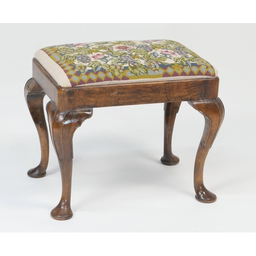 925 - Early Georgian walnut dressing stool, with needlework upholstered seat, raised on moulded cabriole l... 