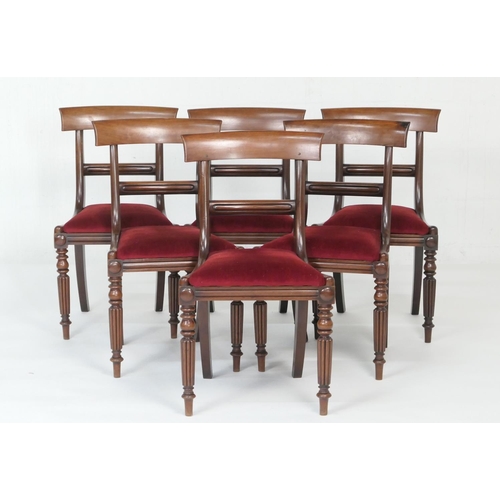 927 - Set of six William IV mahogany dining chairs, circa 1835, with bar backs, red fabric upholstered pad... 