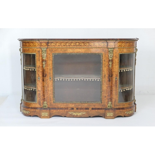 937 - Fine Victorian walnut and inlaid credenza, well figured and well patinated throughout, having a foli... 