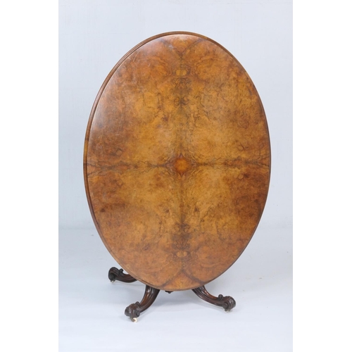 940 - Good Victorian burr walnut tilt top breakfast table, circa 1845, the well figured quarter veneered o... 