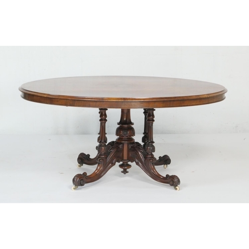 940 - Good Victorian burr walnut tilt top breakfast table, circa 1845, the well figured quarter veneered o... 