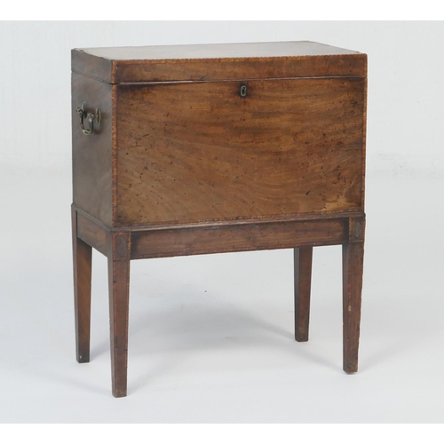 943 - George III mahogany cellarette, rectangular form crossbanded with walnut, opening to reveal accommod... 