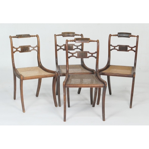 955 - Set of four Regency simulated rosewood and brass inlaid dining chairs, circa 1815-25, brass inlaid t... 