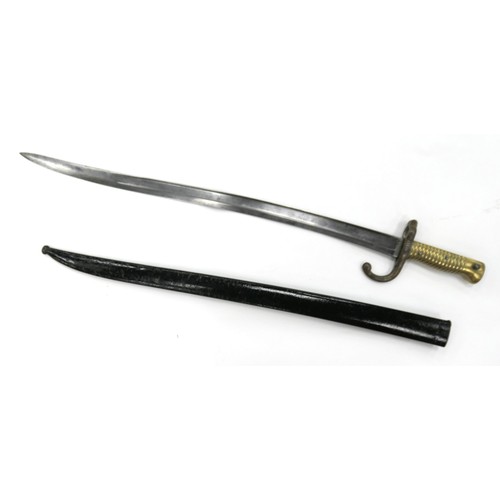 871 - French chassepot bayonet, single edged double fullered blade inscribed 'St Etienne, Juin 1874', with... 