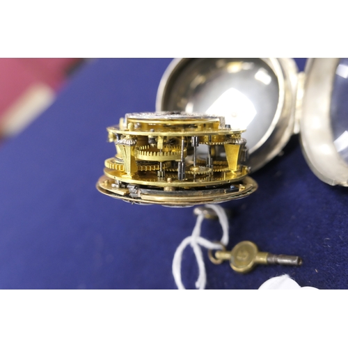 594 - Rare French verge repeater pocket watch, by Godron, Paris, circa 1690, pierced white metal case engr... 